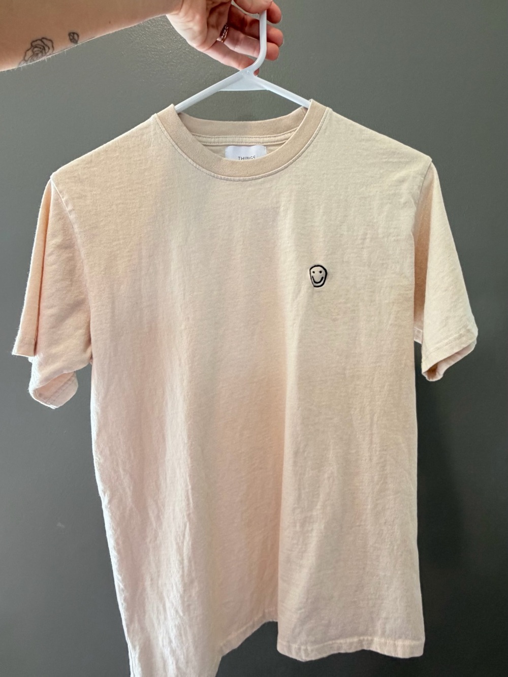 Women's Cream Short-Sleeve Tee with Smiley Embroidery